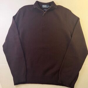 VTG Polo Ralph Lauren Mens XXL Brown 100% Lambswool Quarter Zip Sweater Pullover